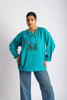 Ocean Garden Hand Embroidered Blue Top