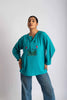Ocean Garden Hand Embroidered Blue Top