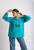 Ocean Garden Hand Embroidered Blue Top
