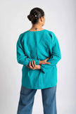 Ocean Garden Hand Embroidered Blue Top