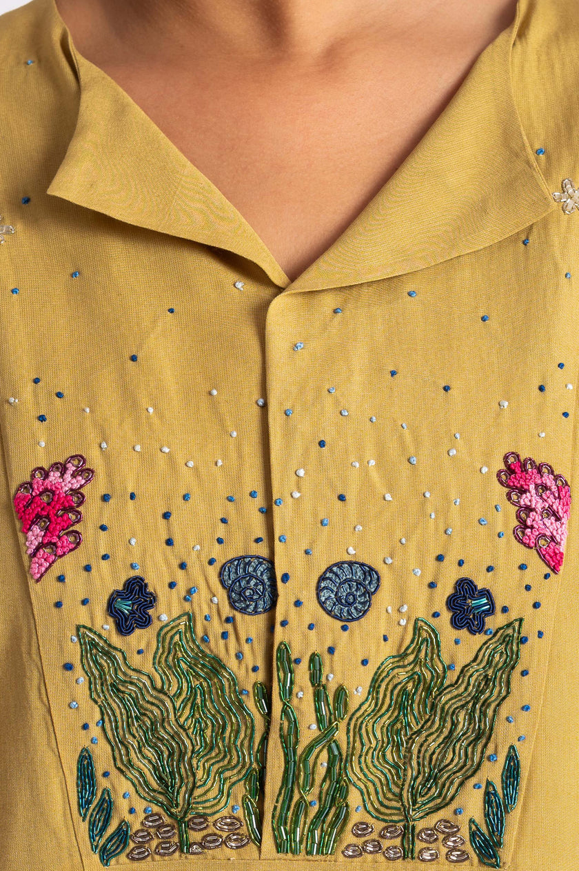 Ocean Garden Hand Embroidered Yellow Top
