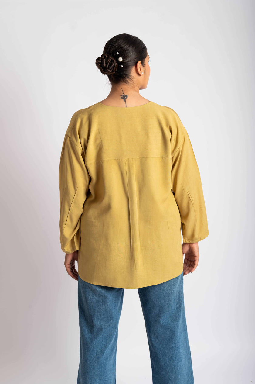 Ocean Garden Hand Embroidered Yellow Top