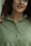 Green Bagru Grid Oversized Hand Block Shirt