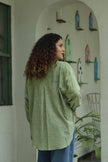 Green Bagru Grid Oversized Hand Block Shirt