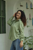 Green Bagru Grid Oversized Hand Block Shirt