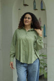 Green Bagru Grid Oversized Hand Block Shirt