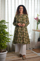 Olive Folklore Churidar-Sleeve Kurta Set