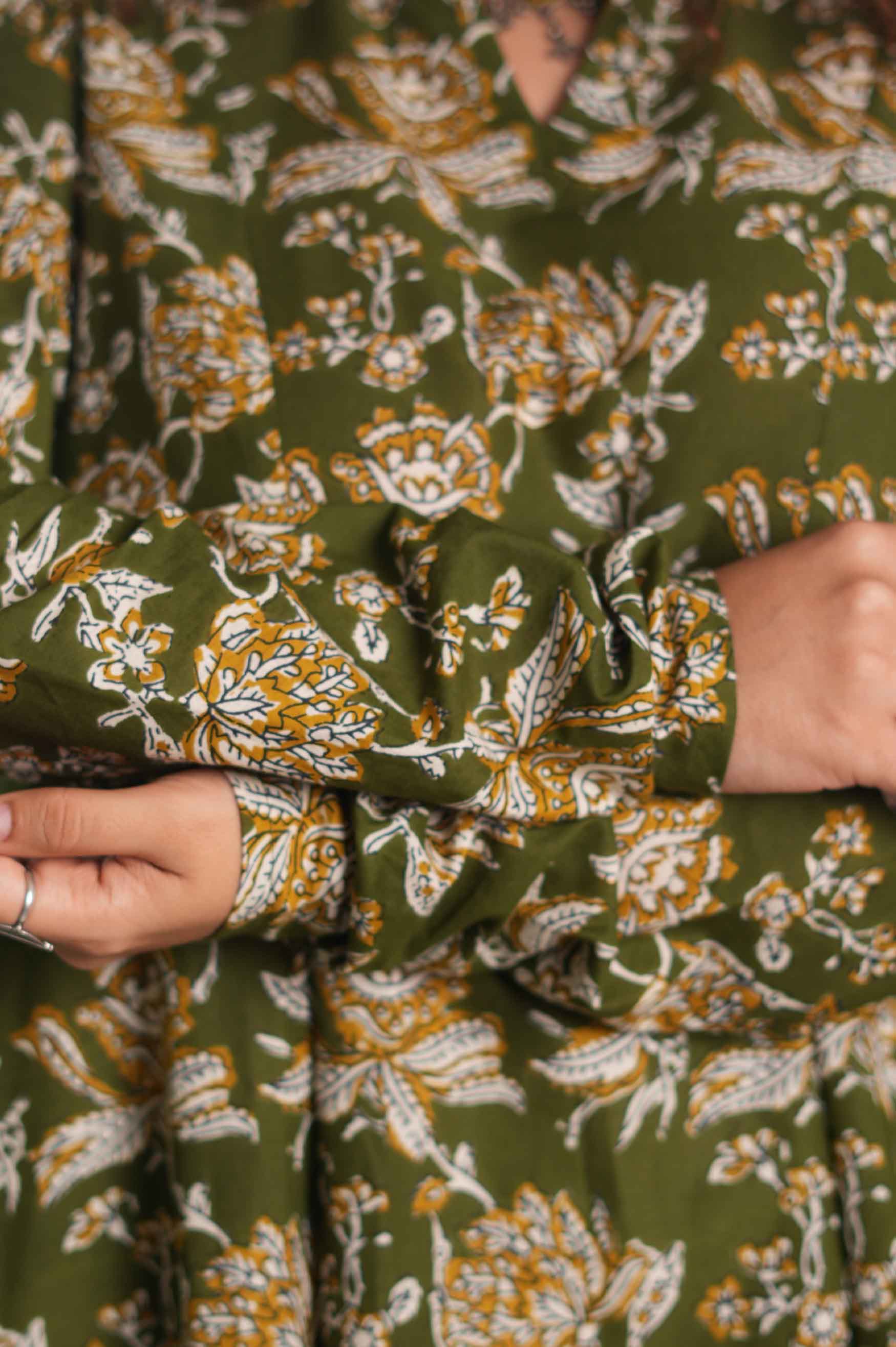 Olive Folklore Churidar-Sleeve Kurta Set