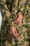 Olive Folklore Churidar-Sleeve Kurta Set
