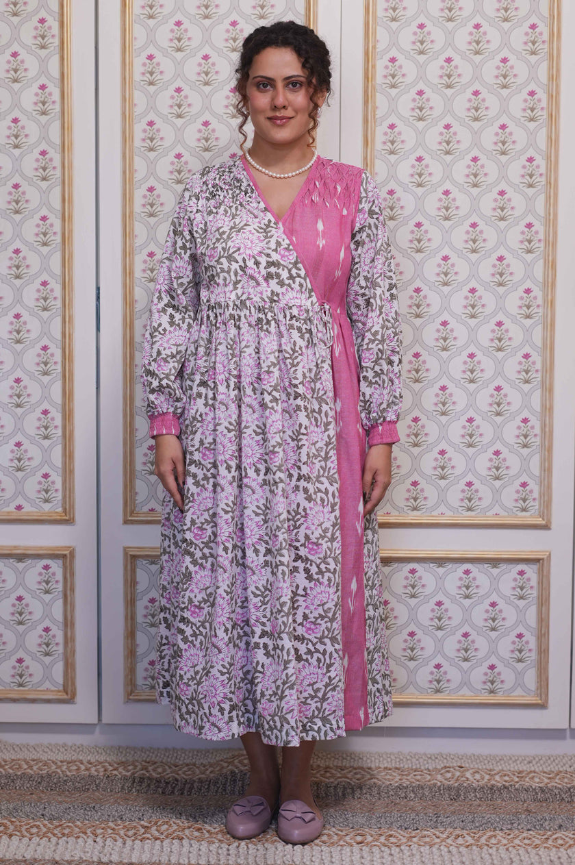Ikat X Pink Lotus Hand-block Printed Dress