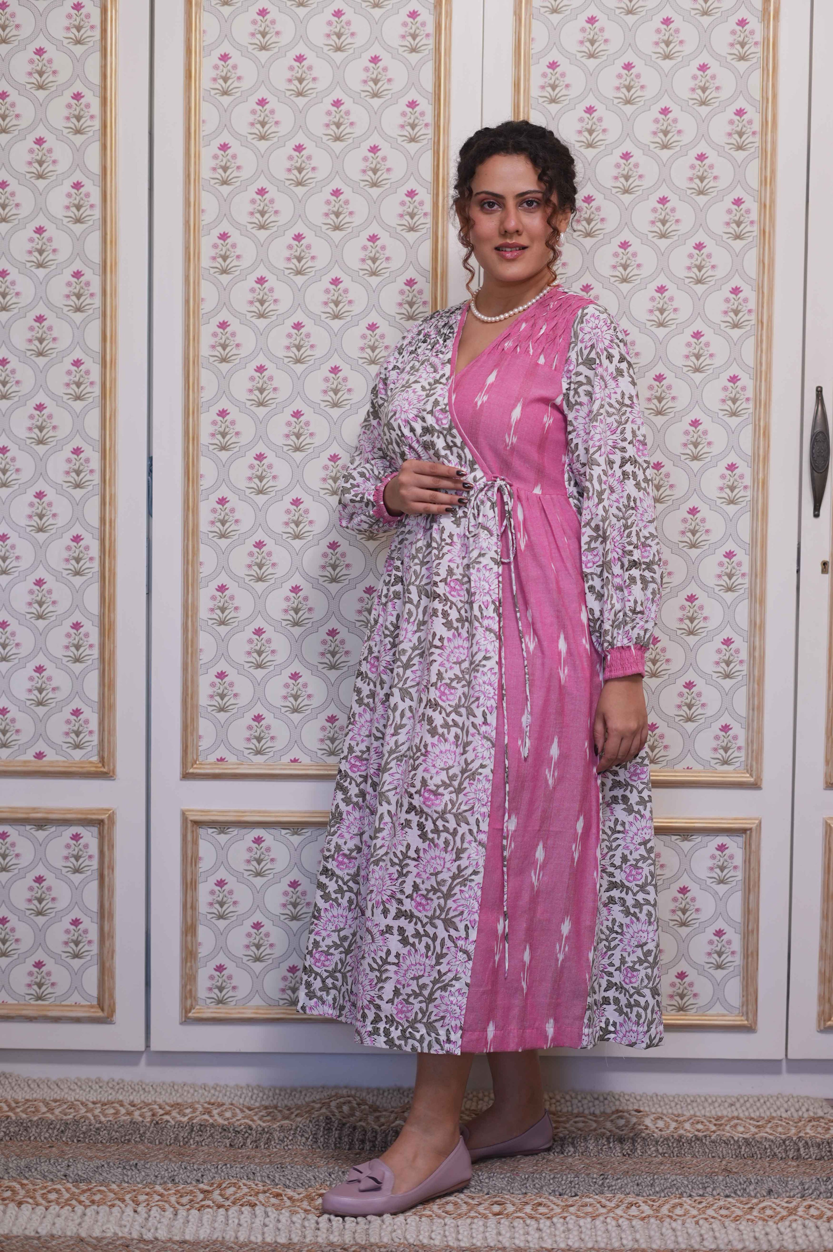 Ikat X Pink Lotus Hand-block Printed Dress