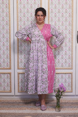 Ikat X Pink Lotus Hand-block Printed Dress