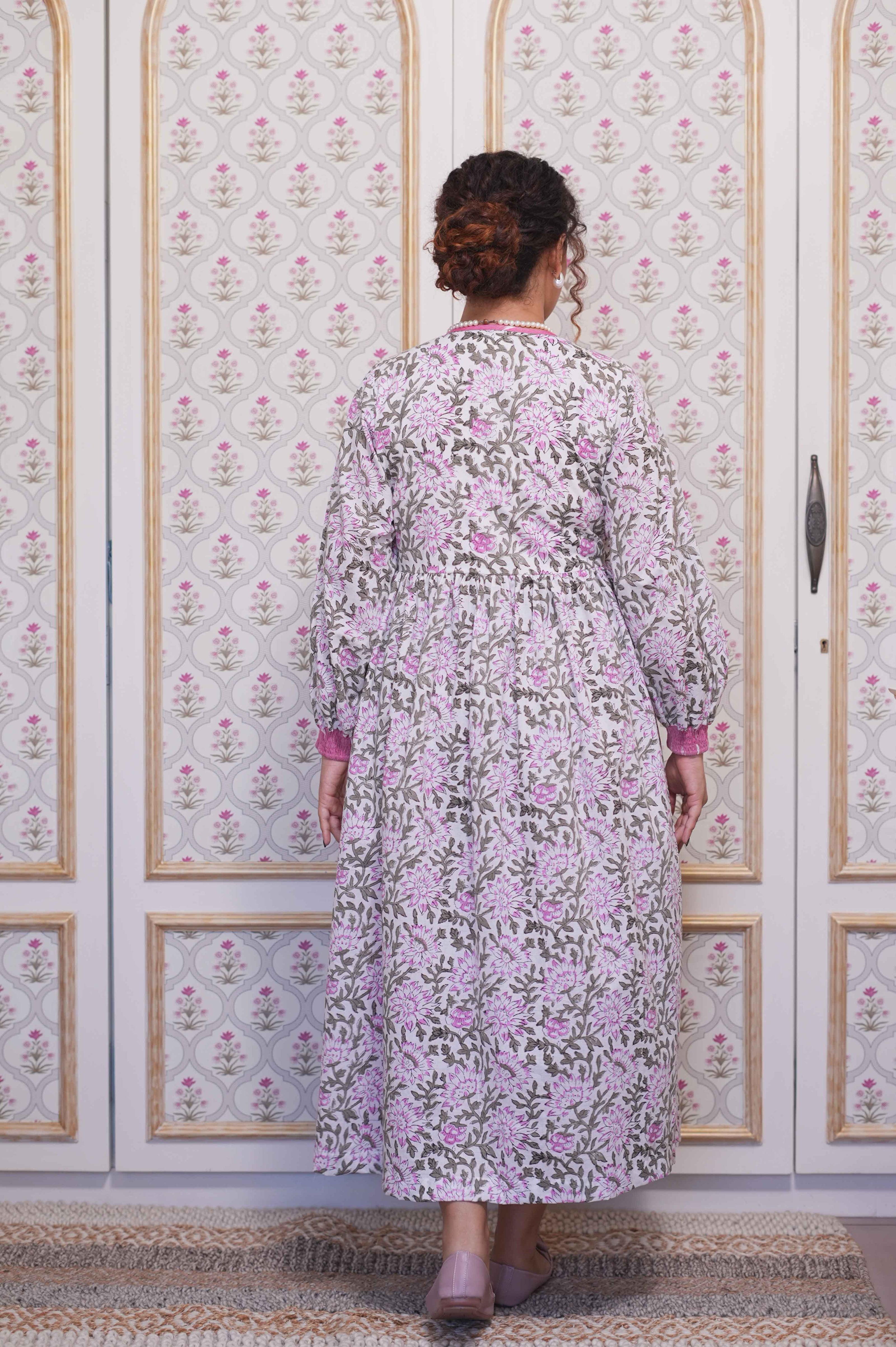 Ikat X Pink Lotus Hand-block Printed Dress
