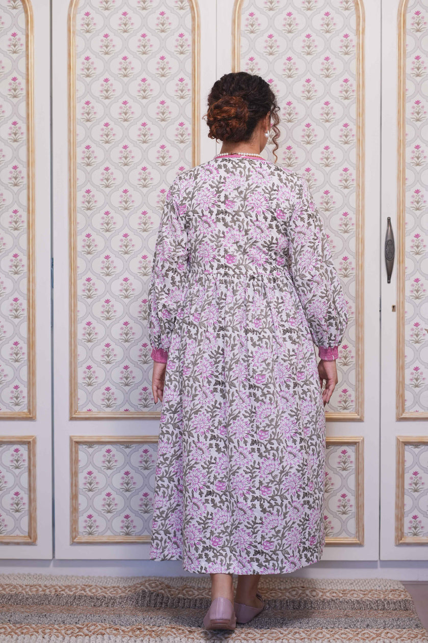 Ikat X Pink Lotus Hand-block Printed Dress
