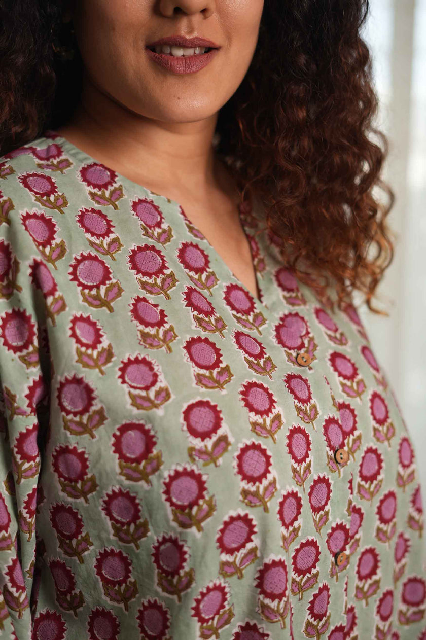 Sunflower  Hand Block Printed  Shirt