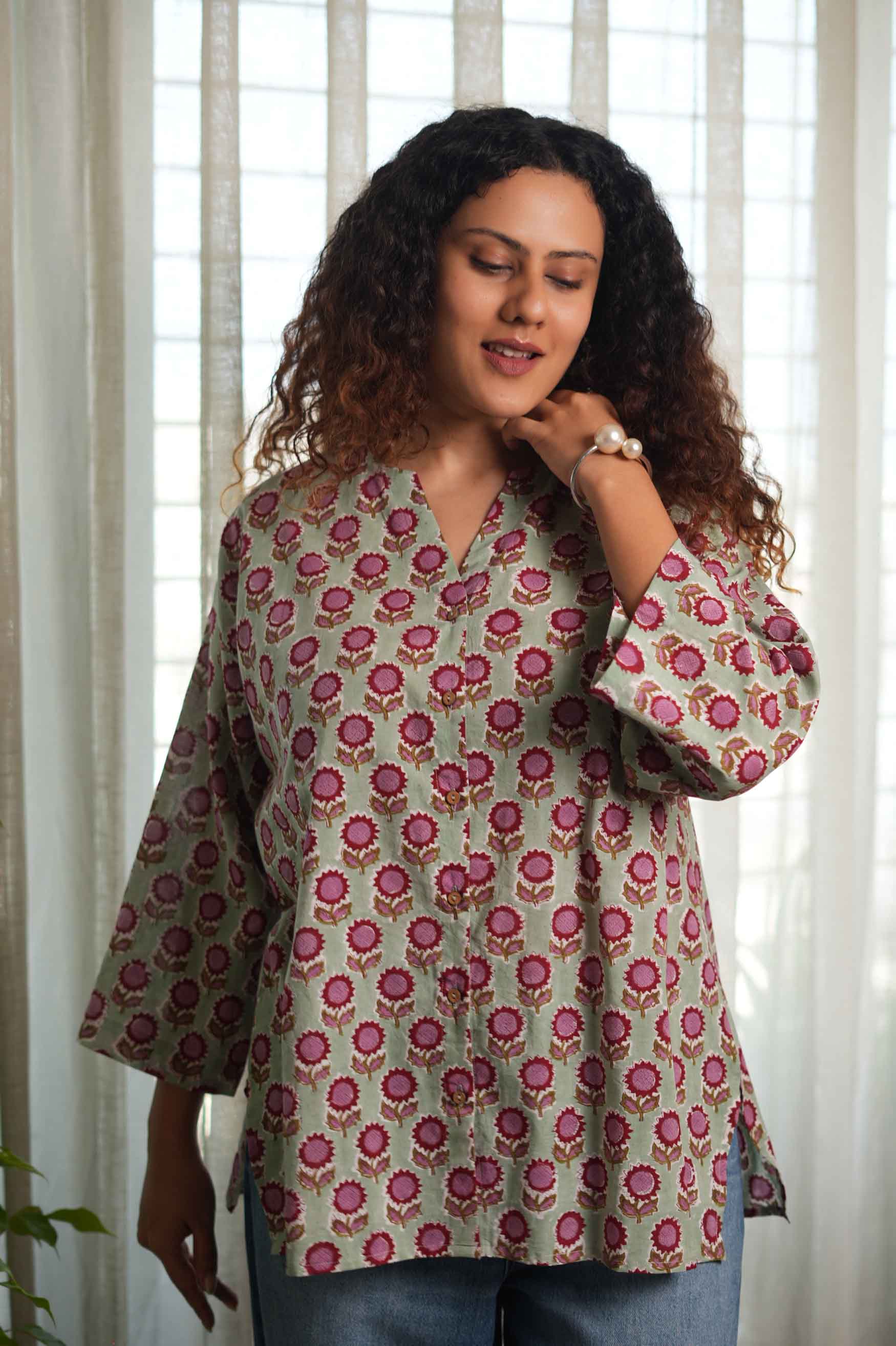 Sunflower  Hand Block Printed  Shirt