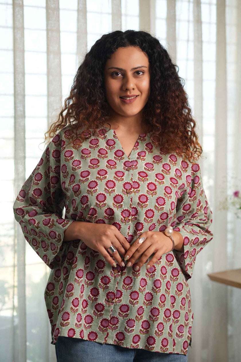 Sunflower  Hand Block Printed  Shirt