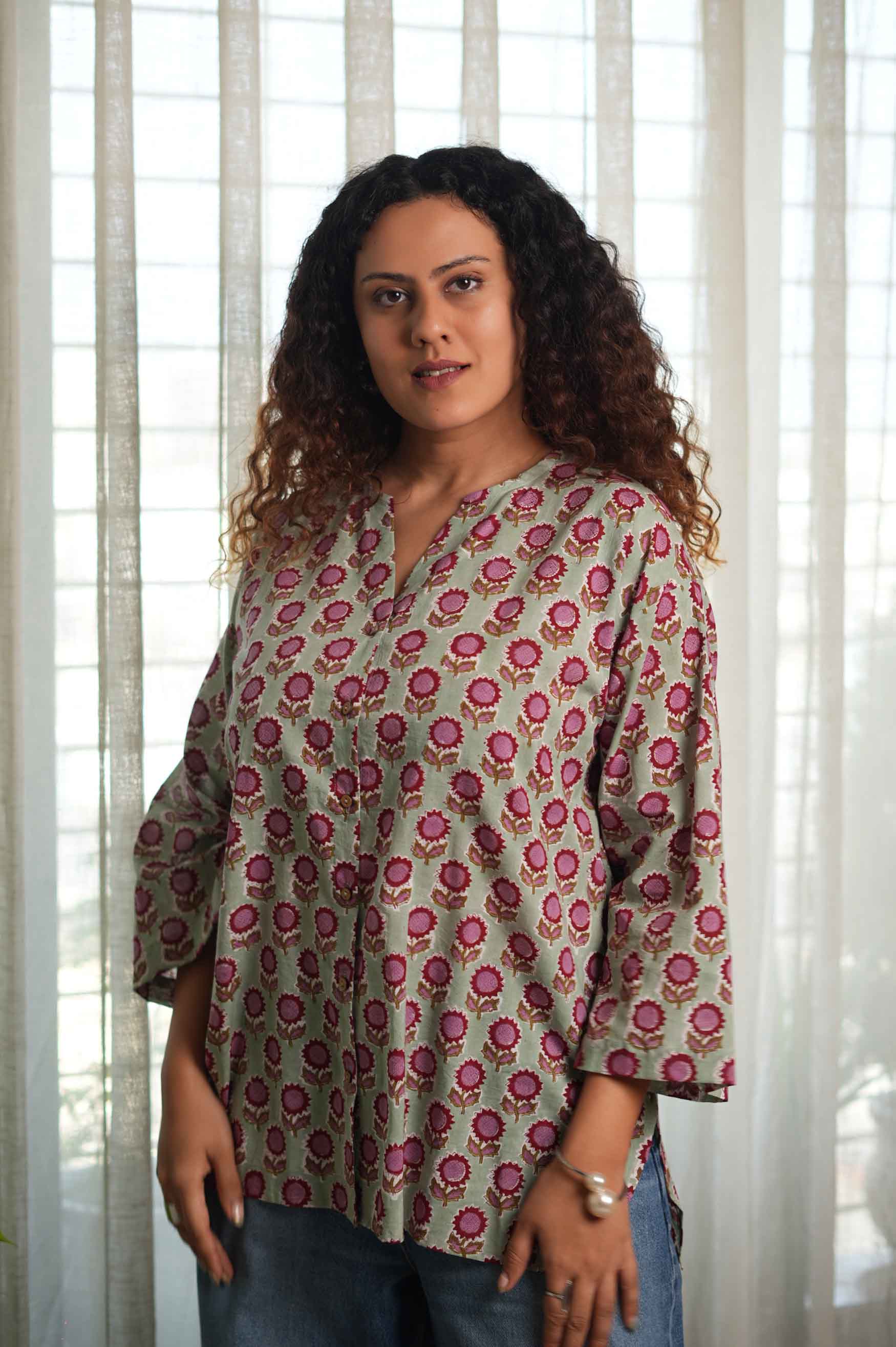 Sunflower  Hand Block Printed  Shirt