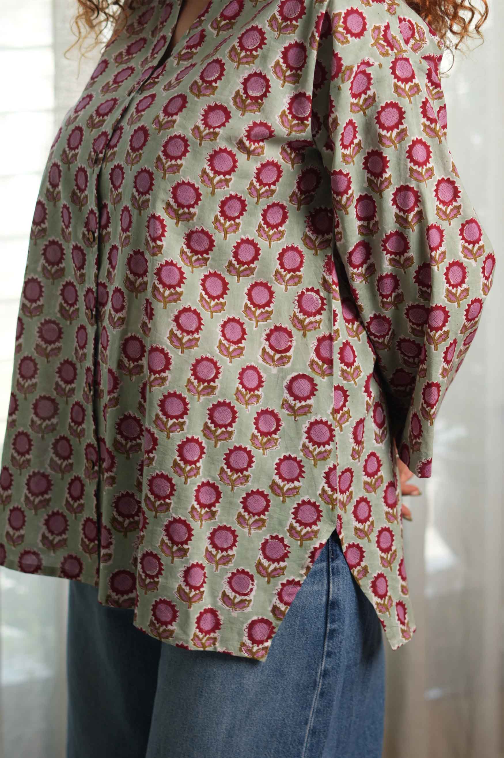 Sunflower  Hand Block Printed  Shirt