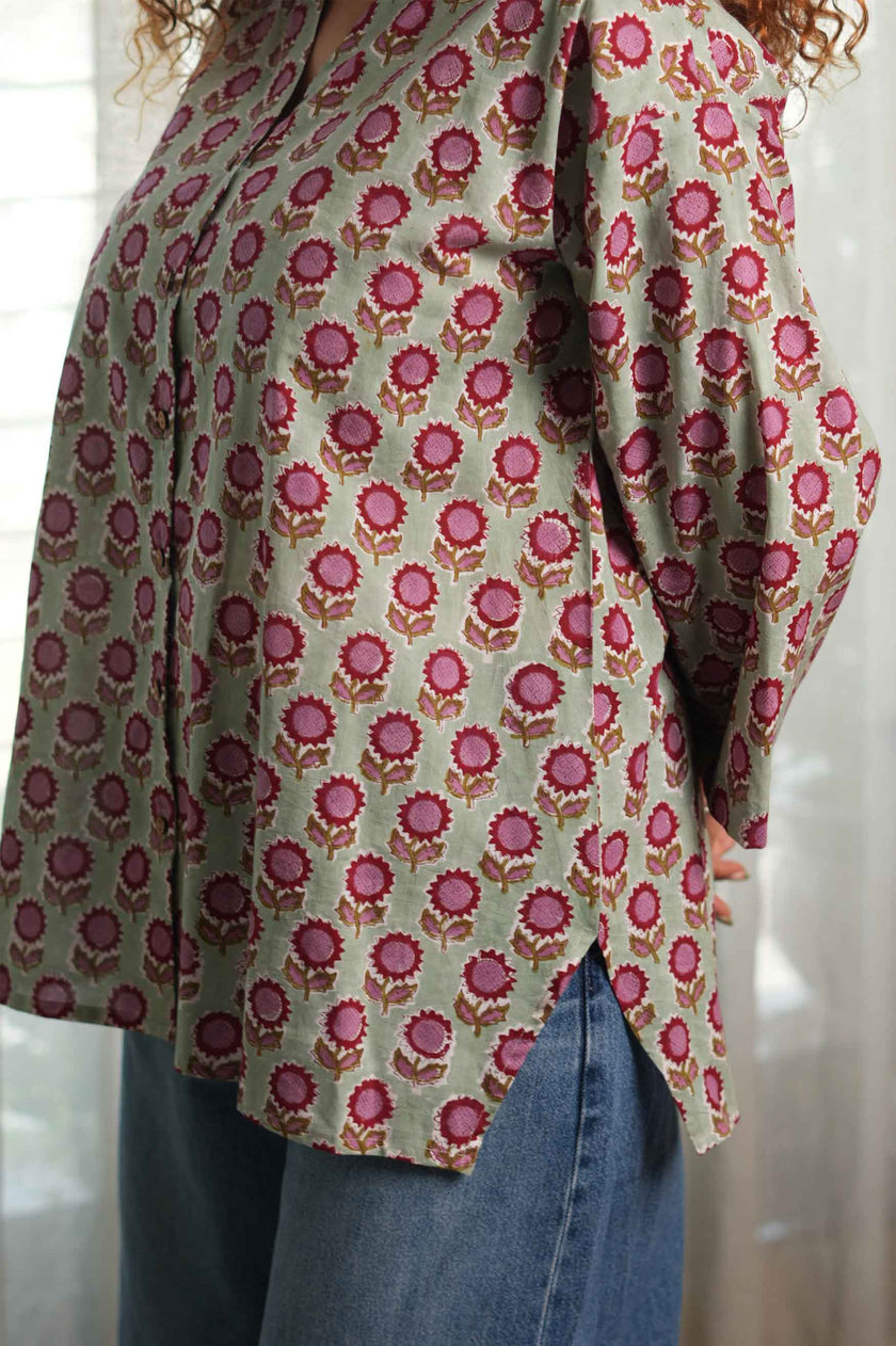 Sunflower  Hand Block Printed  Shirt