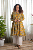 Mustard Folklore Churidar-Sleeve Kurta Set