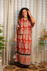 Terracotta Paisley — rust top + rust skirt