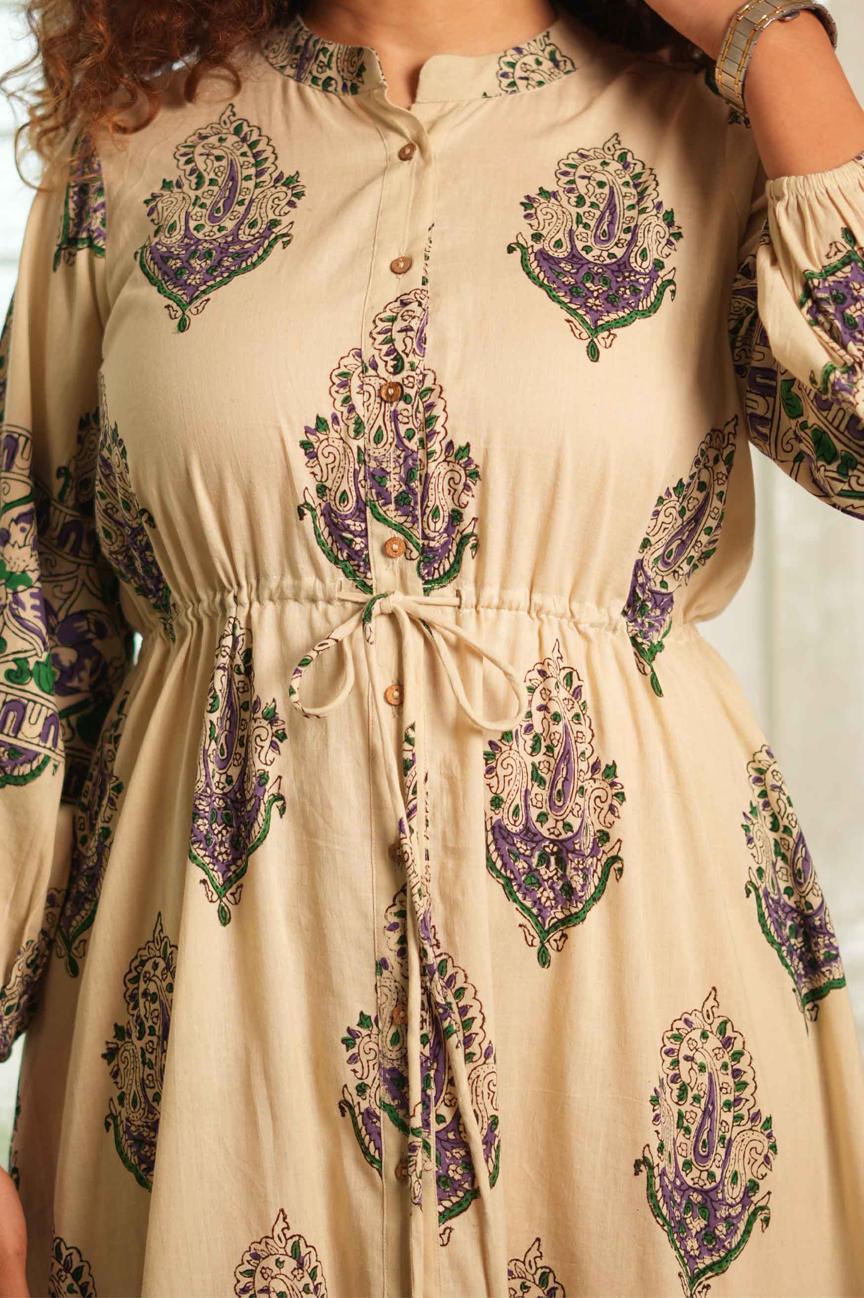 Ivory Paisley Handblock Printed Dress