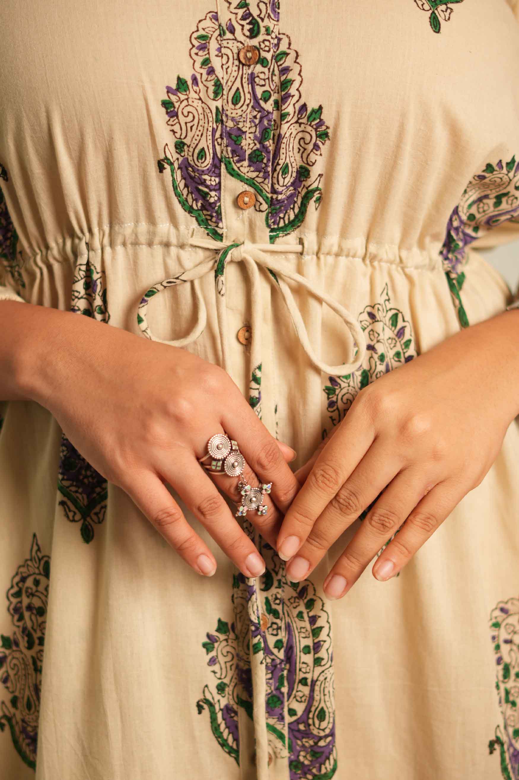 Ivory Paisley Handblock Printed Dress