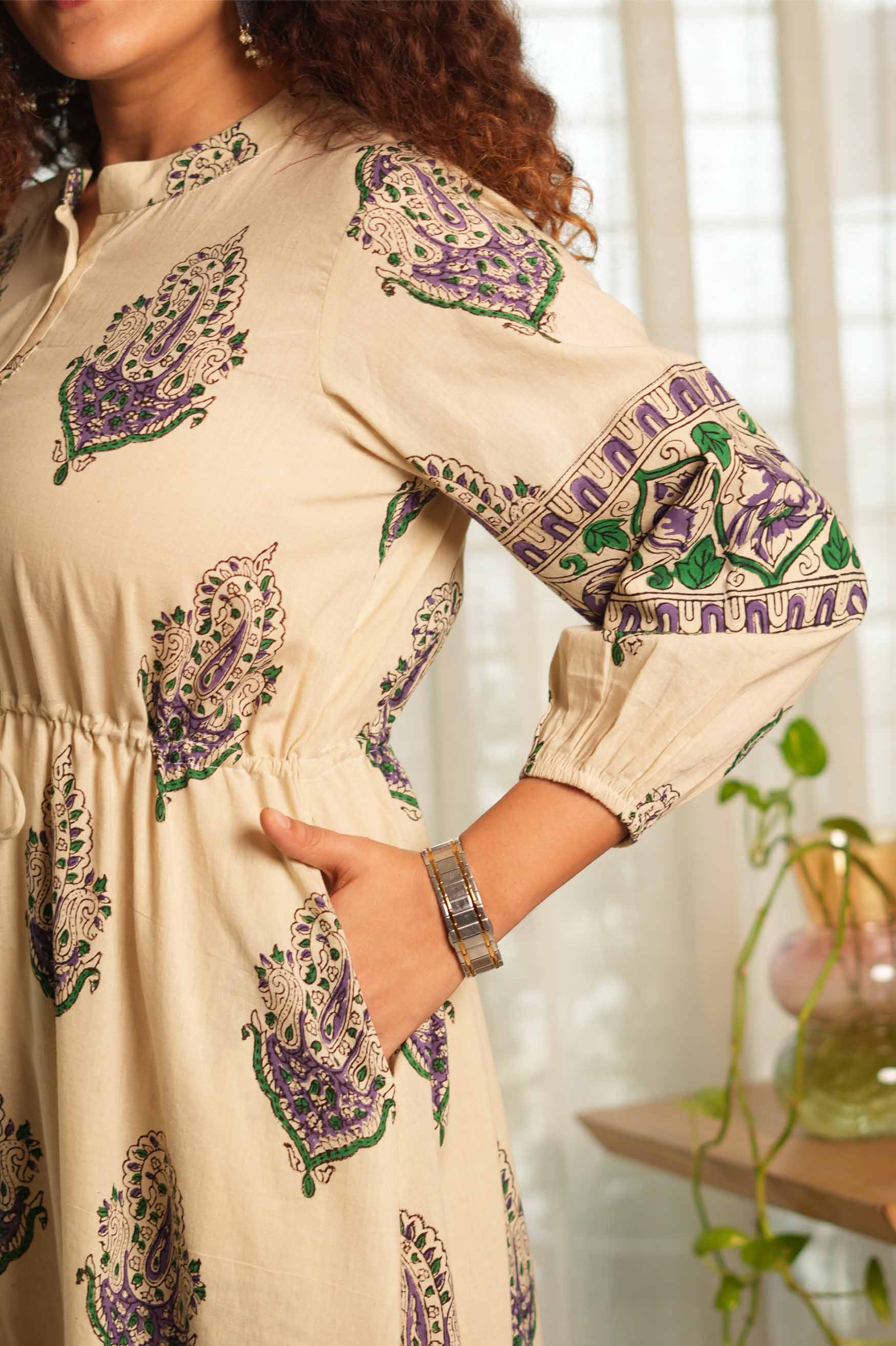 Ivory Paisley Handblock Printed Dress