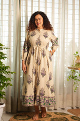 Ivory Paisley Handblock Printed Dress