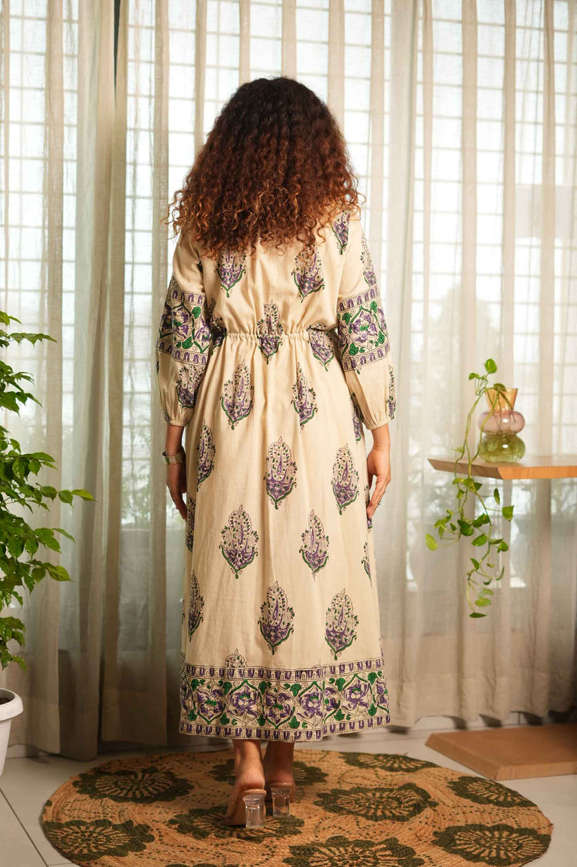 Ivory Paisley Handblock Printed Dress