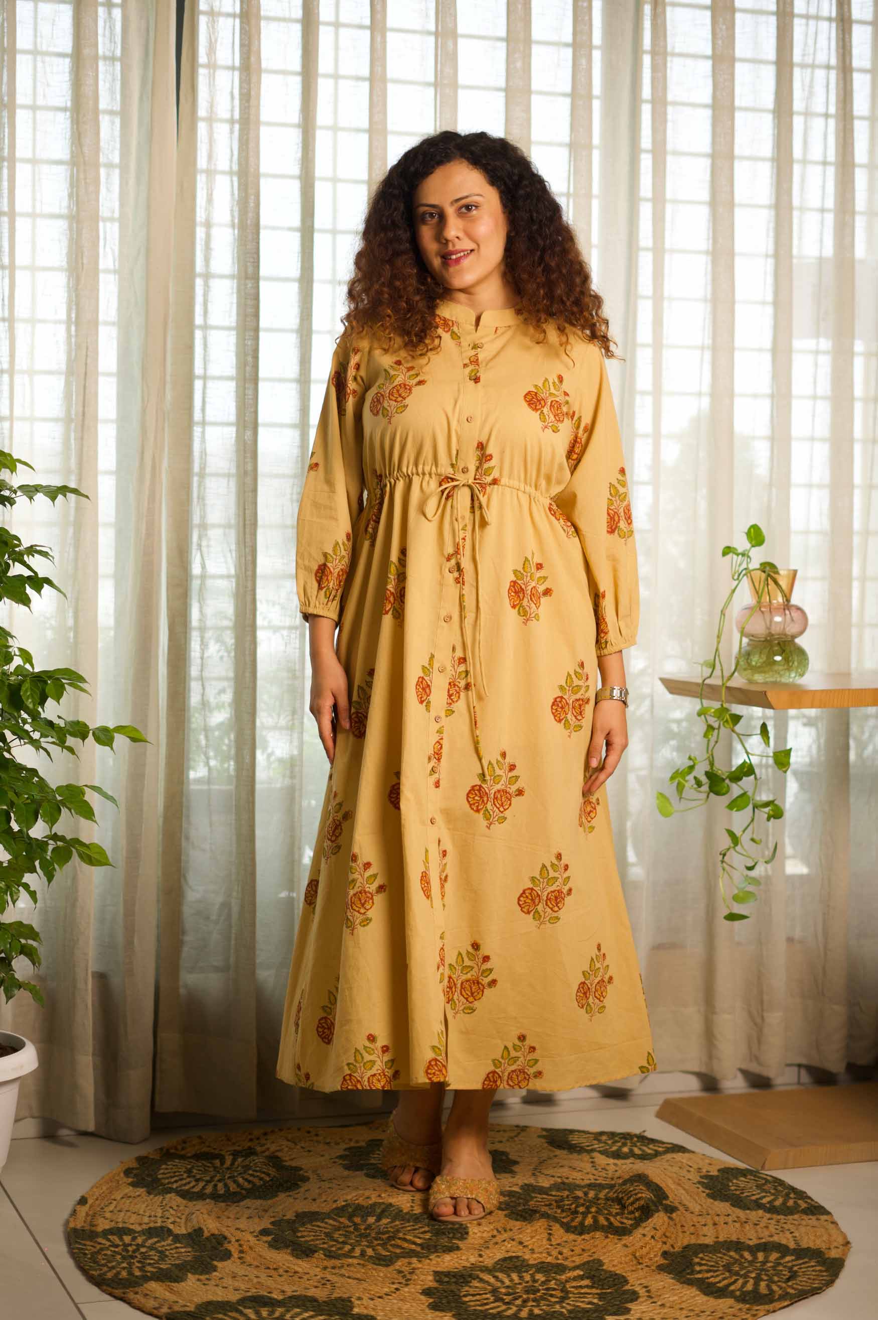 Tea Rose Handblock Printed Dress