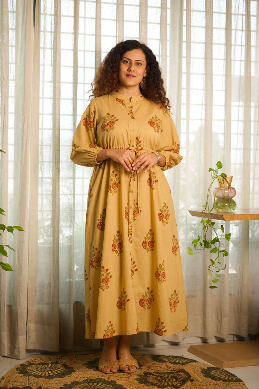 Tea Rose Handblock Printed Dress