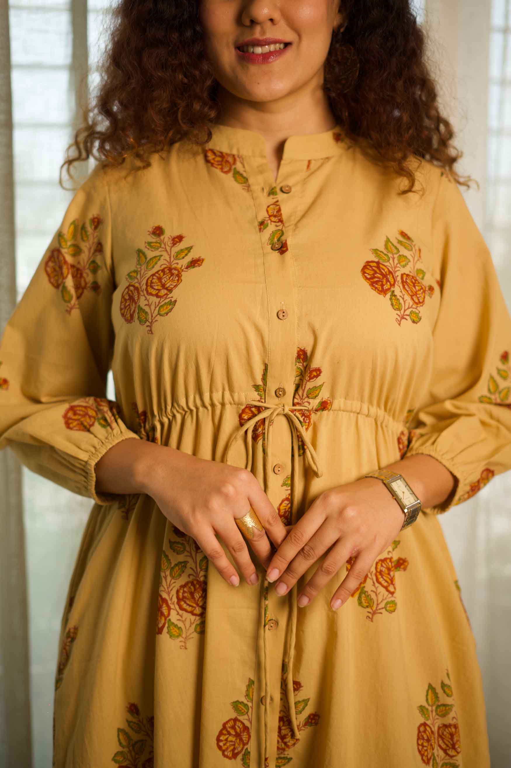 Tea Rose Handblock Printed Dress