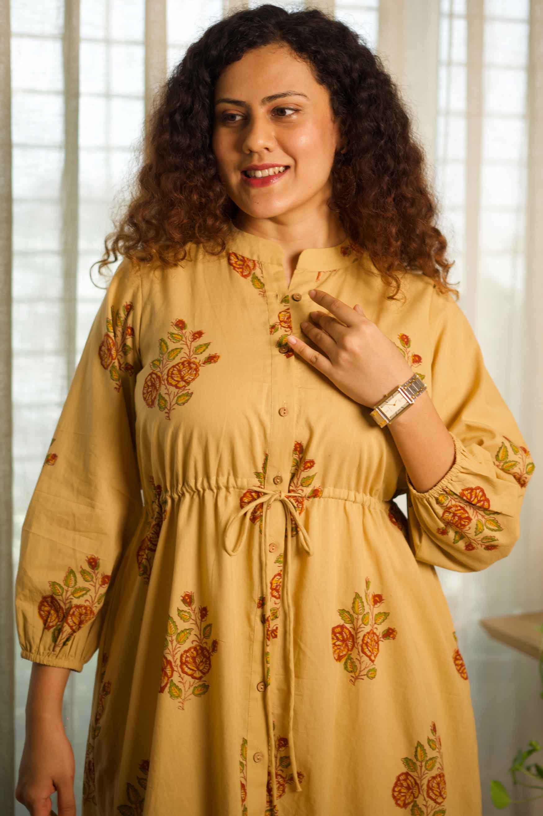 Tea Rose Handblock Printed Dress