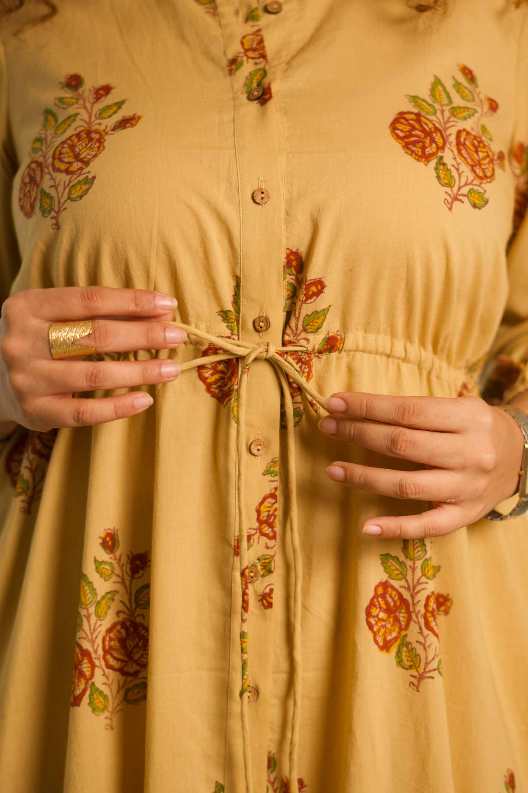 Tea Rose Handblock Printed Dress