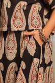 Midnight Paisley — black top + black skirt