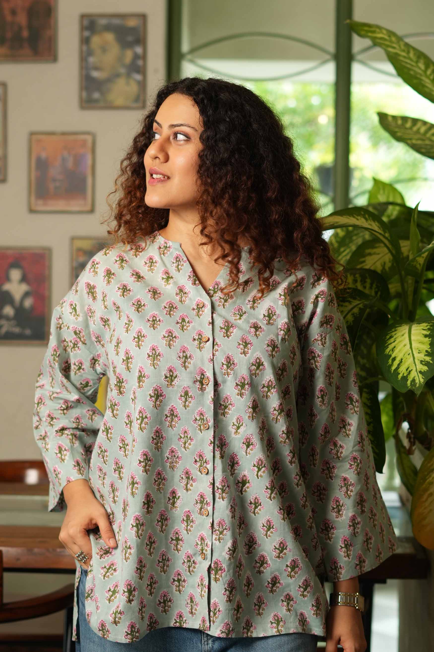 Petal Sky  Hand Block Printed  Shirt