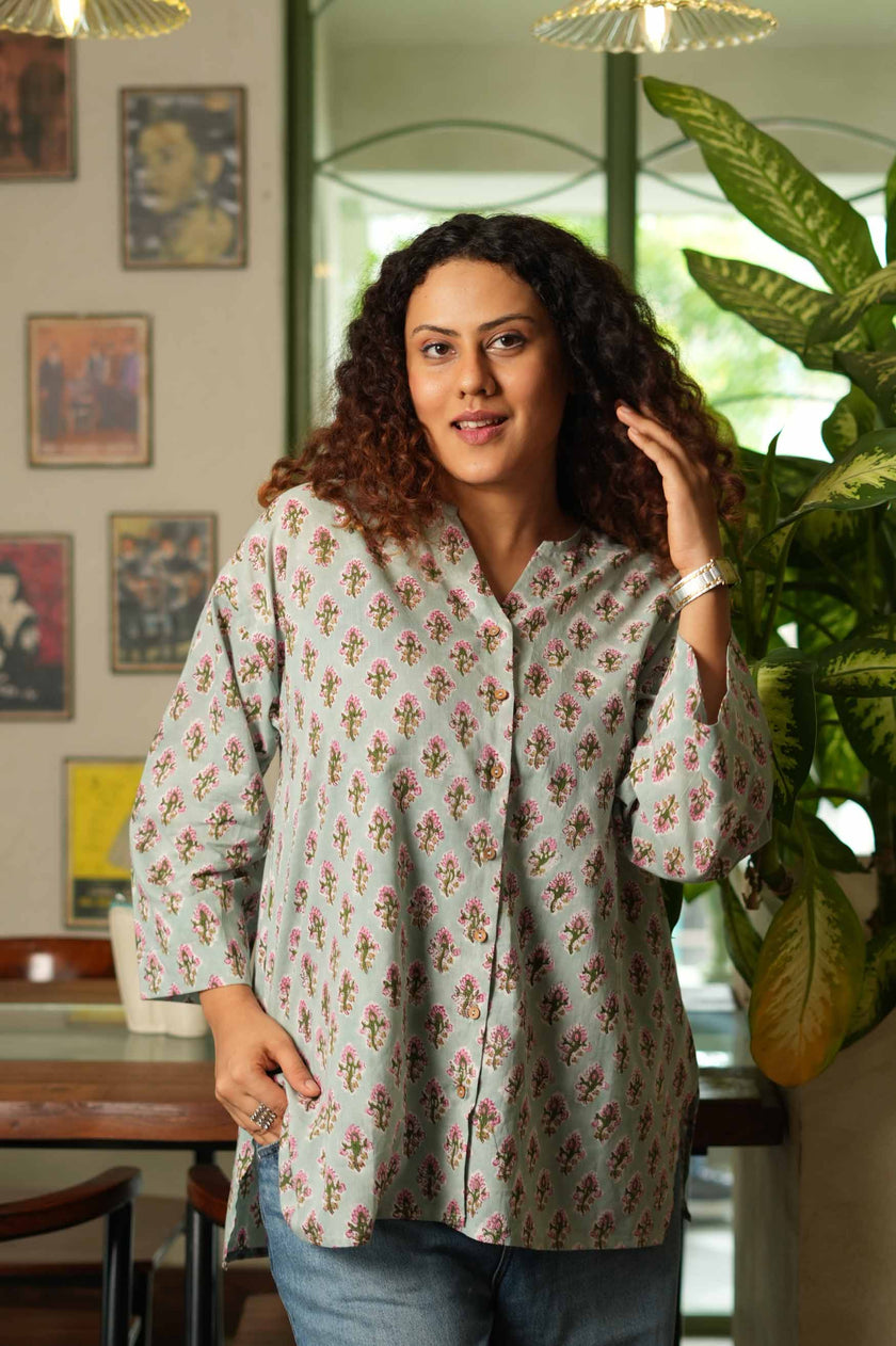 Petal Sky  Hand Block Printed  Shirt