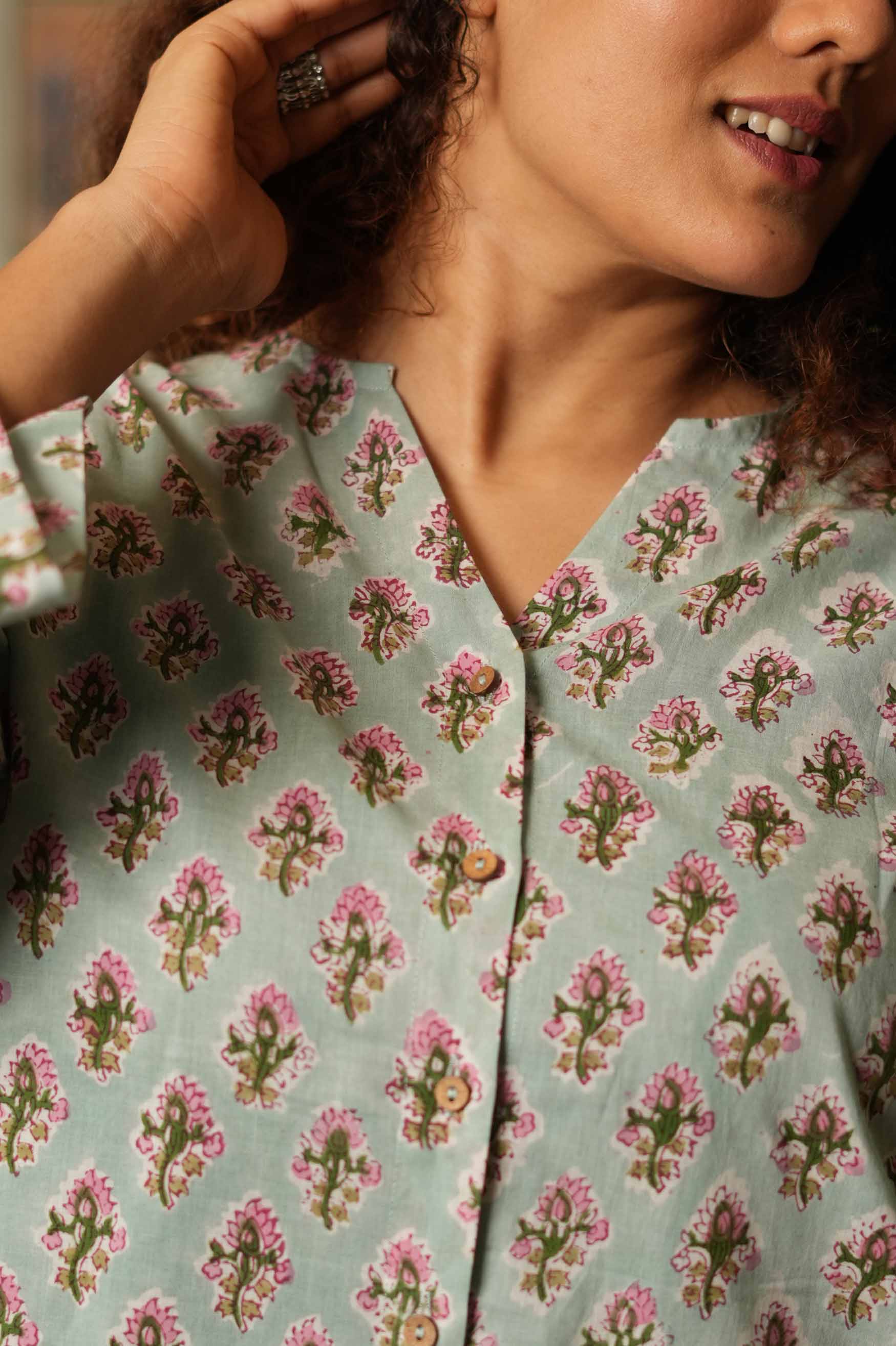 Petal Sky  Hand Block Printed  Shirt