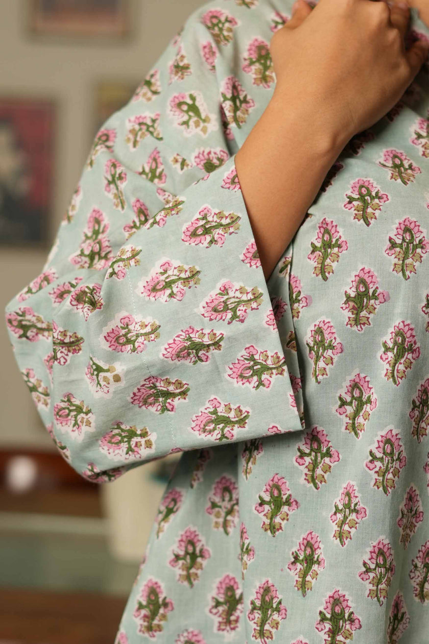 Petal Sky  Hand Block Printed  Shirt