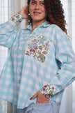 Flora Blue Checkered Oversized Shirt