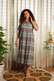Teal Tuck Ikat Dress