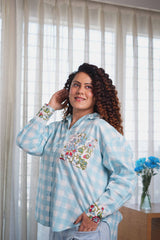 Flora Blue Checkered Oversized Shirt