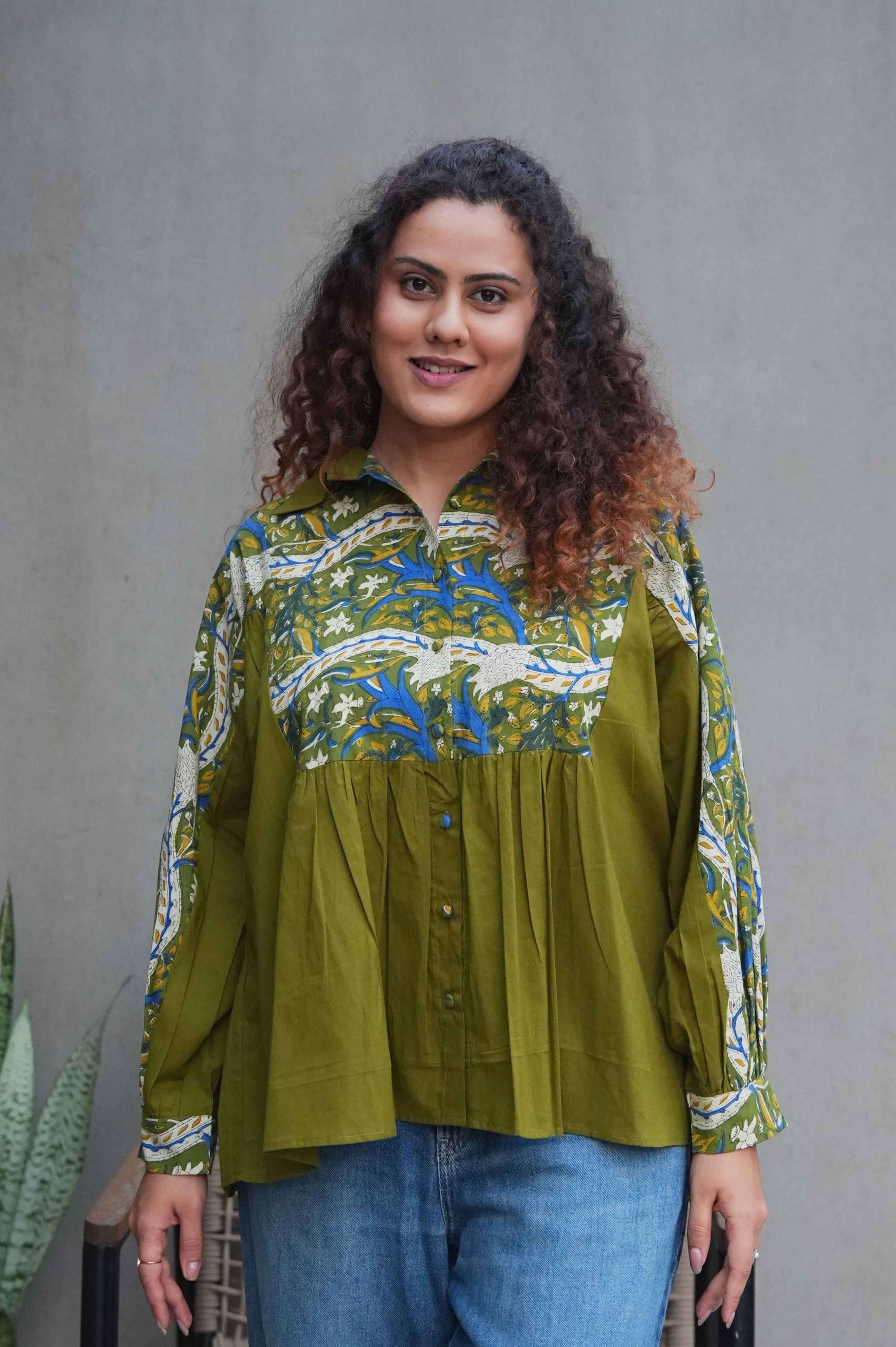 Dual Panel Kalamkari Cotton Shirt