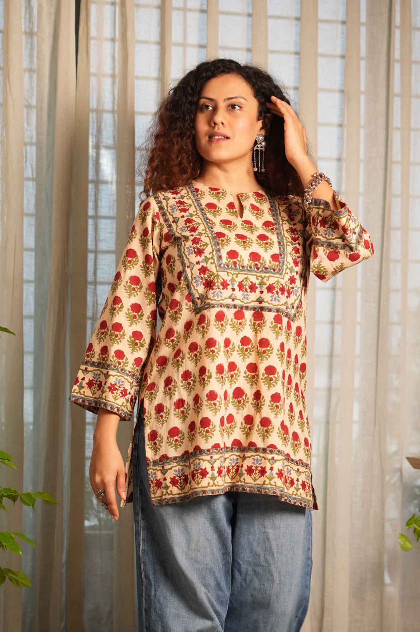 Laal Phool Handblock Printed Top