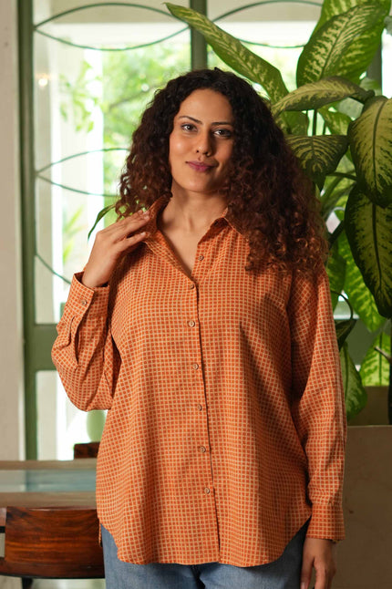 Bagru Grid Oversized Hand Block Shirt