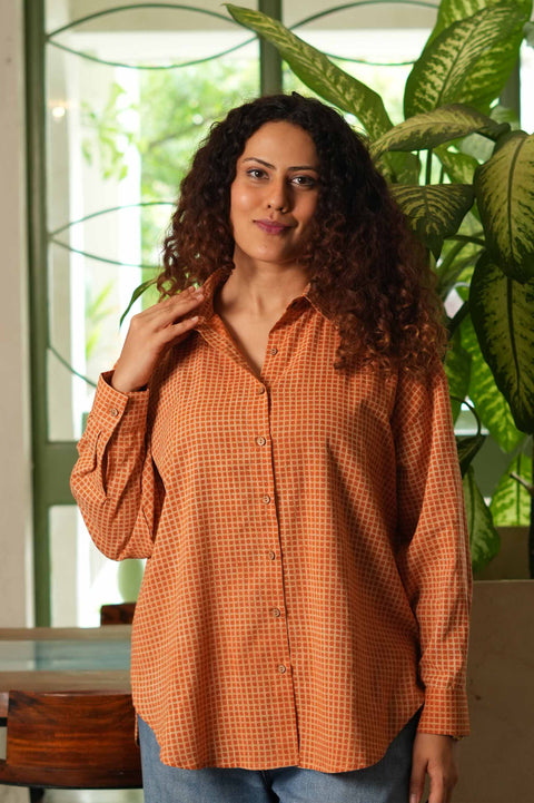 Bagru Grid Oversized Hand Block Shirt
