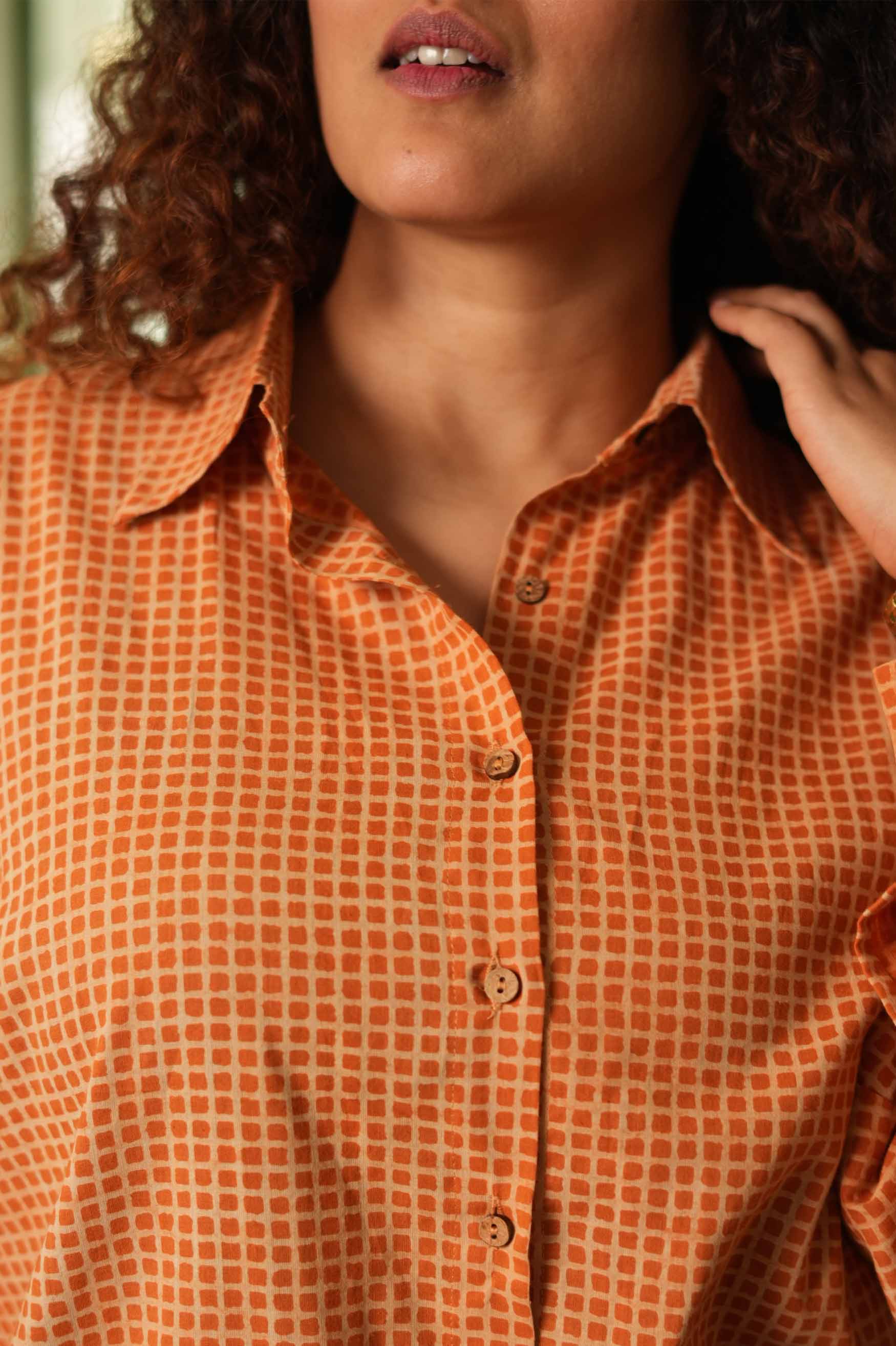 Bagru Grid Oversized Hand Block Shirt