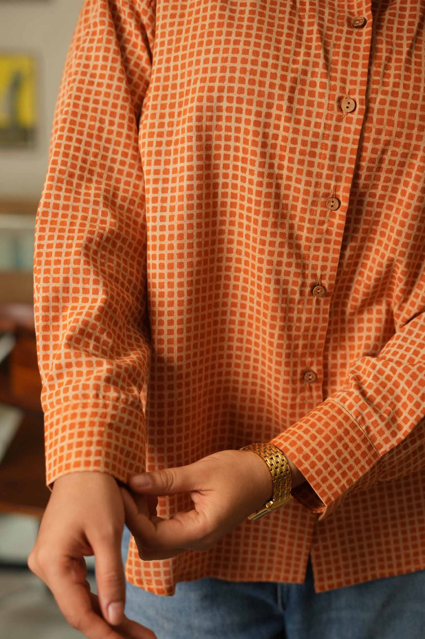 Bagru Grid Oversized Hand Block Shirt